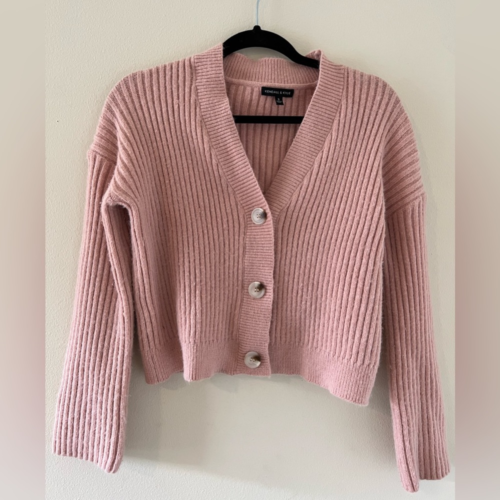 Kendall & Kylie pink wool sweater cardigan